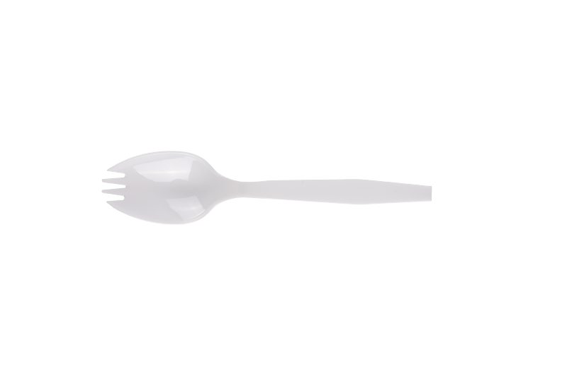 Vit engångsplast med långt handtag Spork