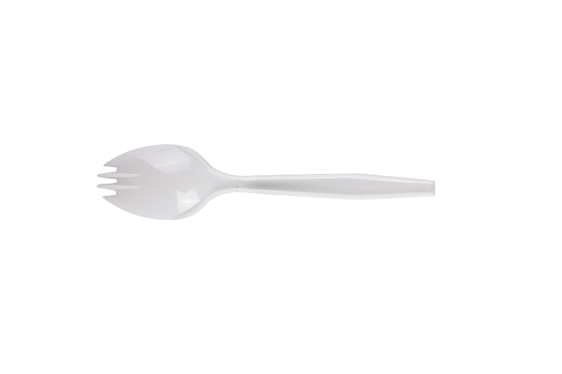 Vit engångsplast med långt handtag Spork