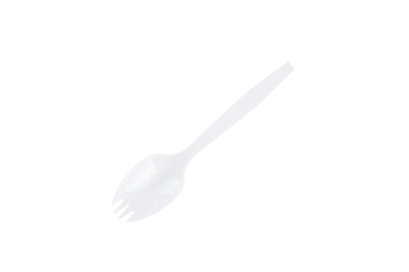 Vit engångsplast med långt handtag Spork